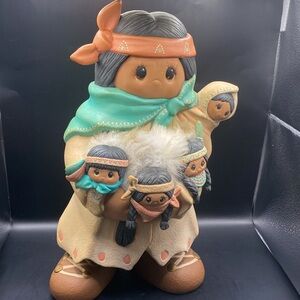 13” Native American-Inspired ceramic Doll Set with Turquoise Accents